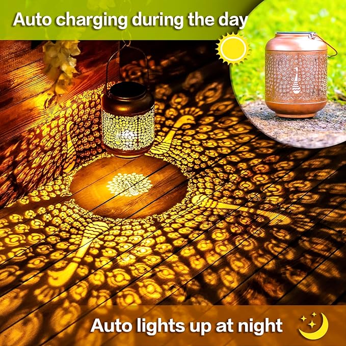 Peacock Solar Lanterns Outdoor Waterproof Hanging Solar Lights Peacock Gifts for Women/Men/Peacock Lovers Gifts Metal Decorative LED Peacock Lanterns for Garden Decor,Patio,Lawn,Pathway,Yard
