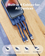 charmast 20000mAh Portable Charger with Built in Cables, 22.5W Travel Power Bank Fast Charging, USB C Cell Phone Battery Pack for iPhone 16/15/14/13/12/11 Series, iPad, Samsung, Android, Tablet