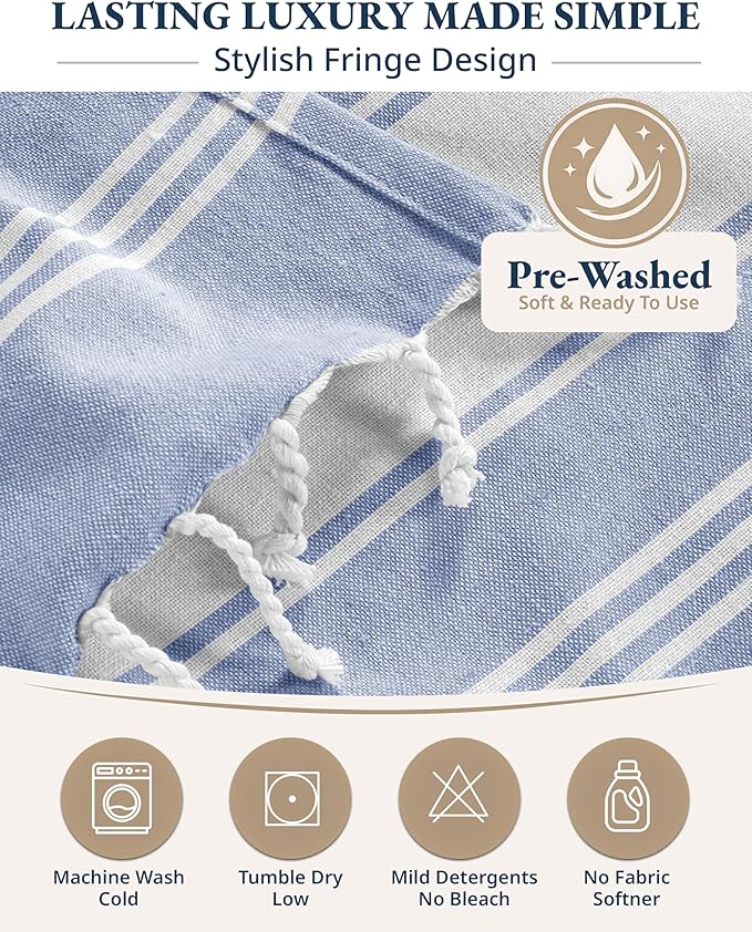 LANE LINEN Beach Towels 4 Pack Oversized - Turkish Towel Set, Pre-Washed Oversized Beach Towel, Quick Dry Beach Towels for Travel, Beach Towel Large, Sand Free Towel,39"x71" - Forever Blue