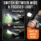 TDC Head Lamp Led Rechargeable Super Bright - USB-C Headlamp for Adults - Head Lights for Forehead - 1080 Lumen Head Flashlight - 10HR Battery for Hardhat, Camping, Hunting, Work