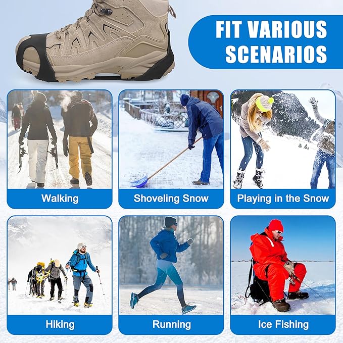 Ice Cleats Snow Traction Crampons for Shoes and Boots,11-Stud Ice Cleats Walking Traction Grips Anti-Slip Ice Snow Grippers Over Shoe for Women Men Walking on Snow and Ice