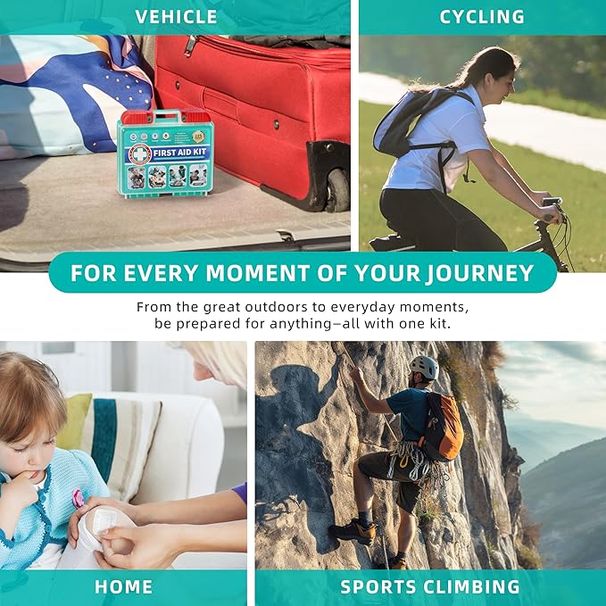 225 Pieces Portable Emergency First Aid Kit for Minor Wound Care, Includes Adhesive Bandages, Wound Gauze Pads, Ideal for Home, Car & On-The-Go