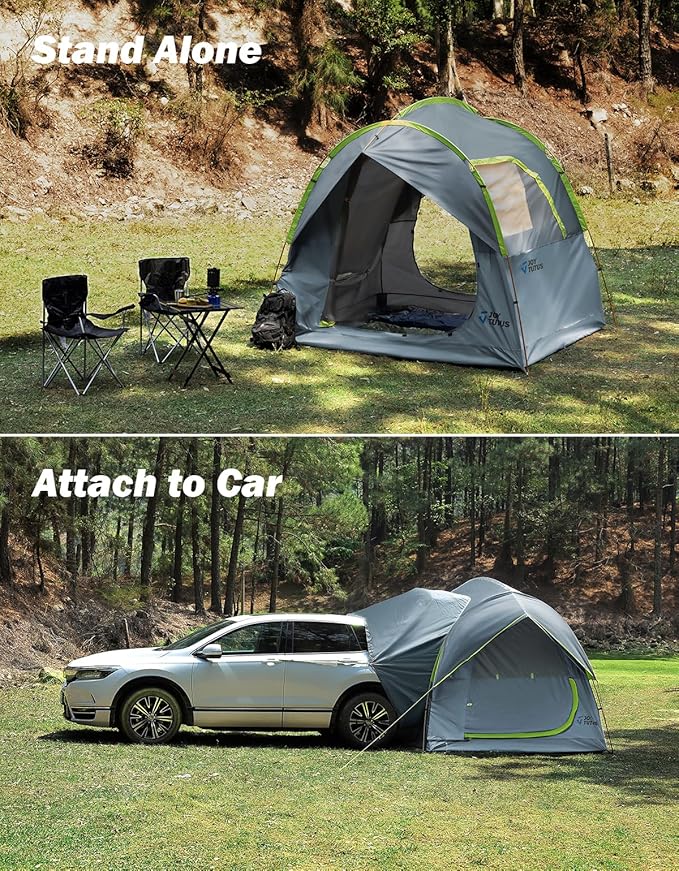 JOYTUTUS SUV Tent for Camping with Rainfly, Double Door Design Car Tent with Aluminum Poles, SUV Tailgate Tent with Waterproof PU2000mm Double Layer for 4-8 Person, Green