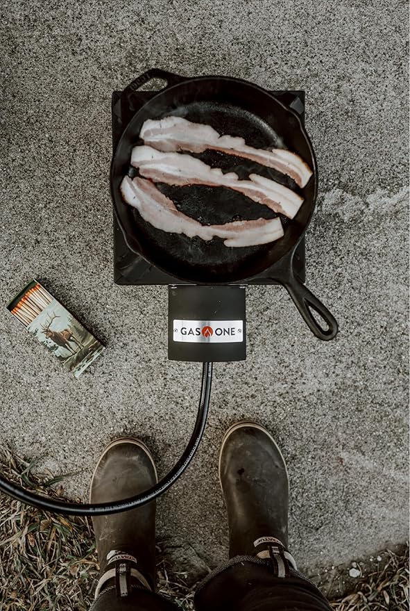 GasOne High Pressure Single Propane Burner - Outdoor Cooking with Heat Shield and Guard – Propane Burner Head for Camping, Tailgating, Seafood Boil, Home Brewing - Patent Pending