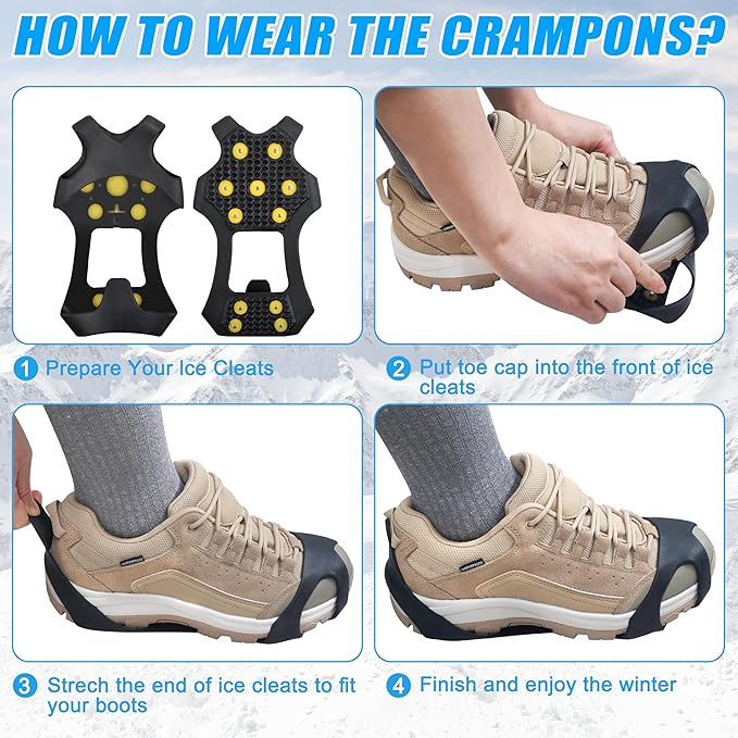 Ice Cleats for Shoes and Boots Traction Cleats for Snow Anti Slip Crampons 11 Studs Rubber Overshoe for Walking on Ice and Snow