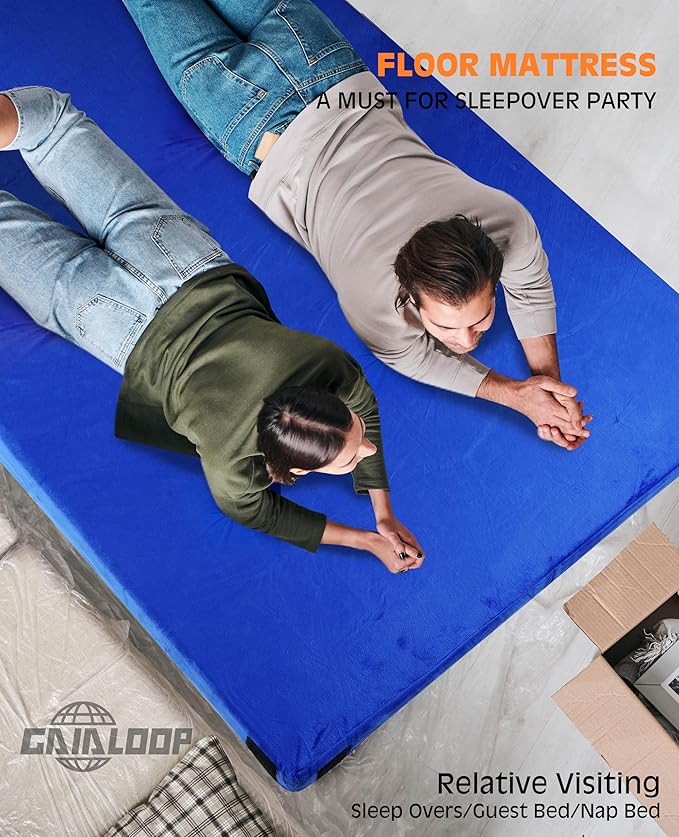 4 Inch GAIALOOP Extra Thick Memory Foam Camping Mattress, Roll Up Floor Sleeping Mat Camp Cot Mattress Pad Travel Camping Couch Bed for Guest Adults Side Sleepers