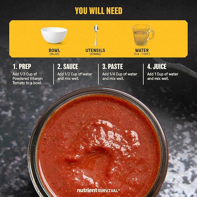 Nutrient Survival Tomato Powder, Powdered Vitamin Tomato (30 Servings) Emergency Food Supply & Camping Supplies for Soups, Sauces, Meatloaf, 40 Nutrients, Shelf Stable up to 25 Years, One Can