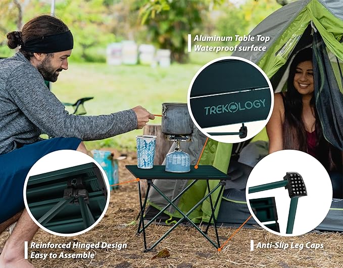 TREKOLOGY TALU Portable Folding Beach Table - Lightweight Travel Camp Table | Small Camping Table for Outdoor Adventures | Foldable, Compact, and Sturdy - Perfect for Camping, Picnic, Beach Trips