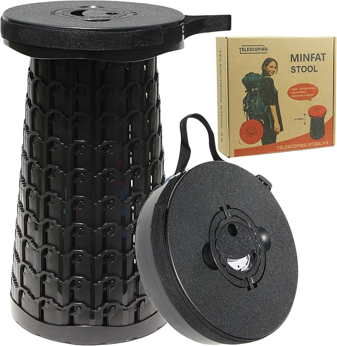 2025 Upgraded Collapsible Stool， Pop Up Seat with Load Capacity 800lbs，More Durable & Portable Retractable Folding Stools，Adujstable Telescoping Stools for Adults Camping & Outdoors