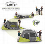 CORE Instant Cabin Tents | 6 Person / 9 Person / 10 Person / 12 Person Family Cabin Multi Room Pop Up Tents Car Camping | Included Storage Pockets for Camping Accessories