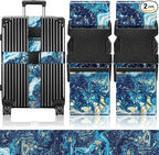 Slohif Luggage Straps for Suitcases Travel Belt Accessories Luggage Connector Identifiers Over Handle with Buckle Unique Nylon Adjustable Strap for Sleeping Bag Car Seat Sea Wave (2 Pack)