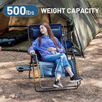 TIMBER RIDGE Oversized Zero Gravity Chair, 33In Wide XXL Zero Gravity Reclining Chair with Side Table, Full Padded Lounge Chair for Outdoor Camping Patio Lawn, Heavy Duty Supports 500lbs, Blue-2 Pack