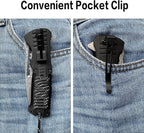 XIPHIAS EDC Tactical Damascus Folding Pocket Knife - 6-in-1 Survival Multitool with LED Light, Magnesium Fire Starter, Whistle, Paracord & Pocket Clip - (Black) - XK039DA-Black