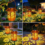 Sunflower Solar Lanterns Outdoor Waterproof Brim,Garden Decor Birthday Gifts for Women Mom Grandma,Metal Hanging Solar Lights Outside Decorative for Yard Patio Backyard Pathway