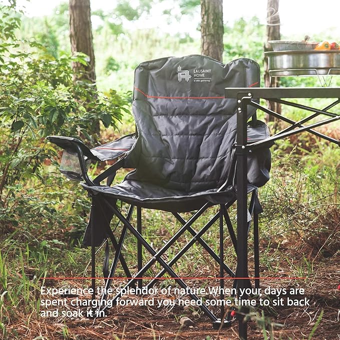 OUTSIDER Folding Camping Chair 300LB Capacity, Portable Outdoor Lawn Chairs with Ergonomic Lumbar Support, Cooler Bag, Cup Holder, Pockets, Headrest for Beach, Lawn, Hiking (Style-1, 1pc)