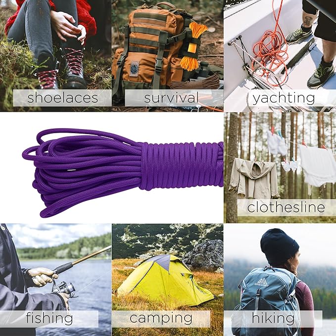 TECEUM 5/32" Paracord Rope 1000 – 1000ft / 200ft / 100ft / 50ft – Tactical Parachute Cord 4mm – 45+ Colors – Nylon String for Survival & Camping Gear – Stripe Cord for Survival – Utility Rope