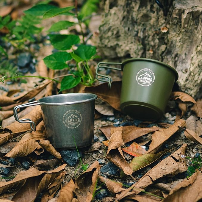 2pcs Stainless Steel Camping Sierra Cup 350ml, Olive-green