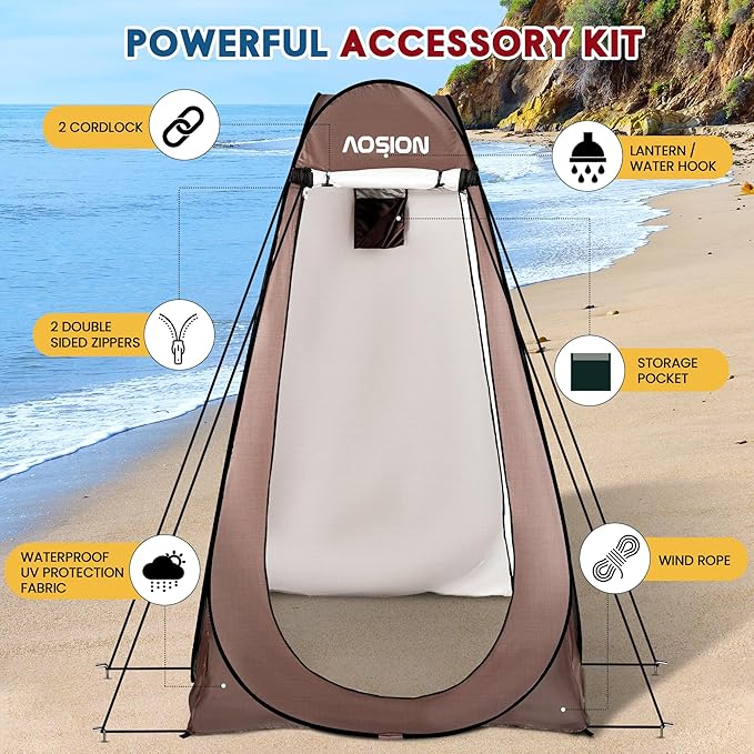 AOSION Privacy Shower Tent,Pop Up Changing Tent,Camp Bathroom Changing Dressing Room,Sun Sunshade Canopy Outdoor Rain Shelter for Camping Hiking Beach Picnic Fishing. (Brown)
