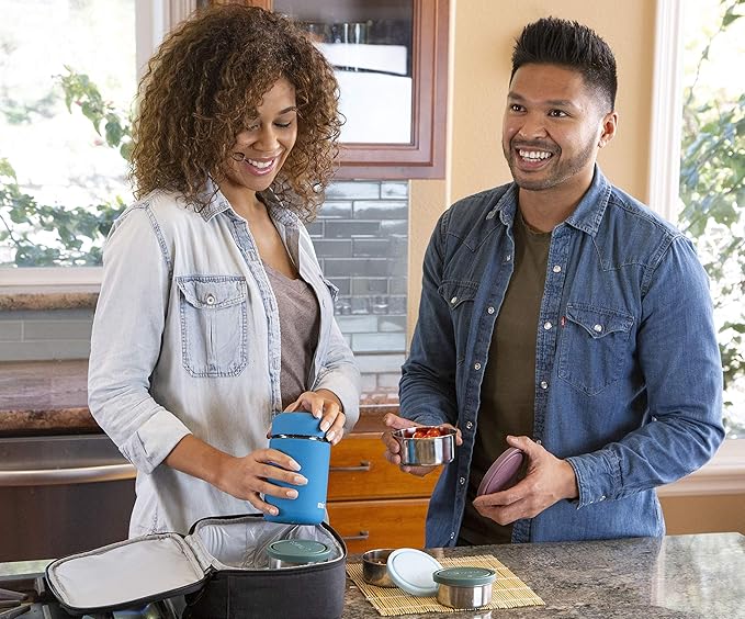 MIRA 2 Pack Insulated Food Jar Thermo for Hot Food & Soup, Compact Stainless Steel Vacuum Lunch Container, 13.5 oz, Cactus Green, Denim