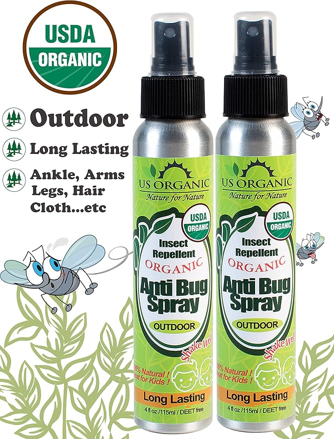 US Organic Mosquito Repellent Anti Bug Outdoor Pump Sprays, USDA Certification, Cruelty Free, Proven Results by Lab Testing, Deet-Free (4 oz - Value 2 Pack)