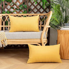 Kevin Textile Pack of 2 Outdoor Waterproof Throw Pillow Covers Decorative Square Outdoor Checkered Pillows Cushion Case Patio Pillows for Couch 12x20 inches 30x50 cm Yellow