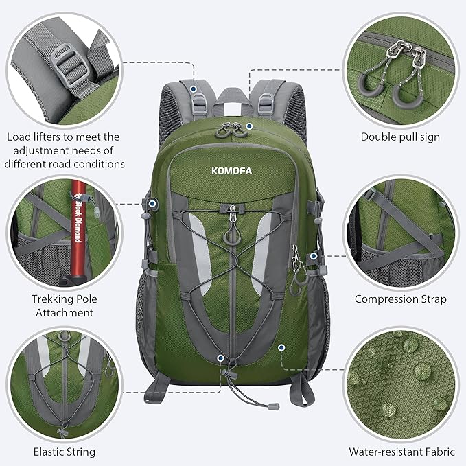 Hiking Backpack 30L Lightweight Travel Daypack Small Day Pack for Men Women Outdoor Camping Backpacking, Army Green