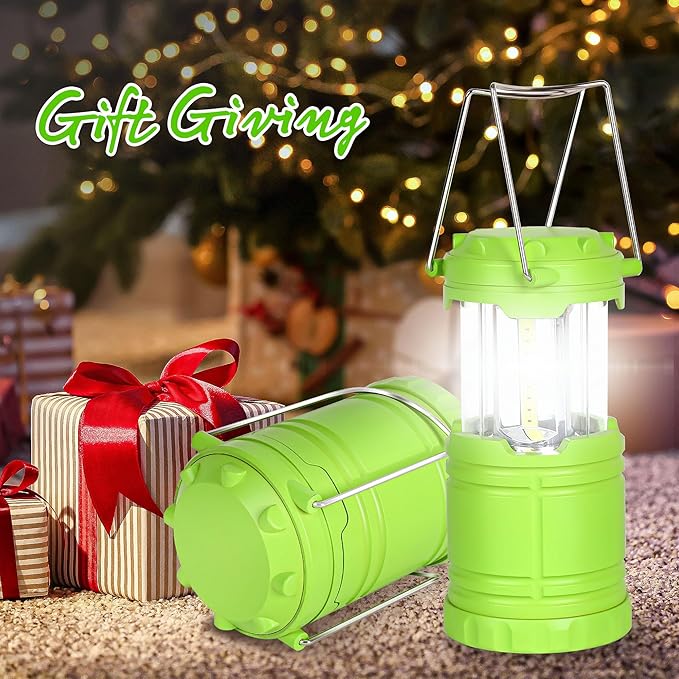 4-Pack LED Green Camping Lanterns, Portable Camping Lights, Outdoor Handled Lamps, Essential Emergency Lights for Power Outages, Hiking, Hurricane