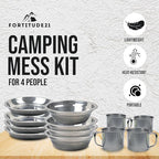 Stainless Steel Camping Mess Kit - Person's Complete Picnic & Camp Dish Set, Includes Plate, Bowl, Cup & Utensils