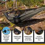 OneTigris KOMPOUND Camping Hammock with Net, Lightweight Portable Hammock with Warm Internal Cover & Tree Friendly Straps for Backpacking, Camping, Hiking, Travel, Beach, Backyard Od Green