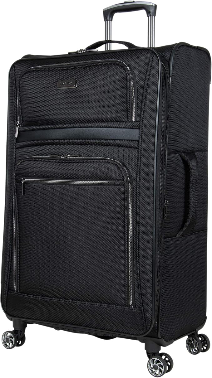 Kenneth Cole REACTION Rugged Roamer Lightweight Softside Expandable 8-Wheel Spinner Luggage, Black, 2-Piece (20” Carry-On/28” Check Size)