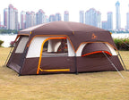 KTT Large Family Cabin Tent 10-12 Person,14.1X10X6.58ft,2 Rooms,3 Storage Pockets,2 Bay-Windows 3 Doors and 3 Windows with Mesh,Straight Wall,Waterproof,Double Layer,Big Tent for Outdoor,Camping