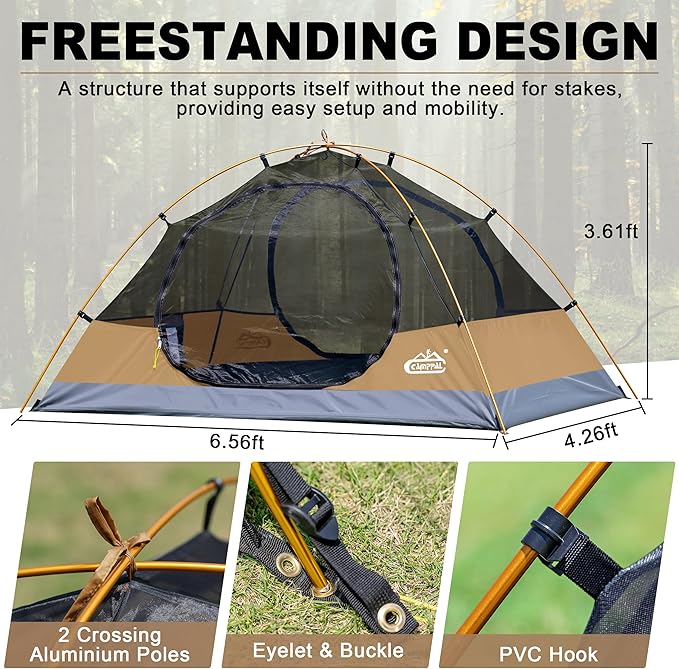 2 Person Backpacking Tent, Waterproof Windproof Two Person Tent, Lightweight Easy Setup 2 Man Tent for Camping Hiking Cycling