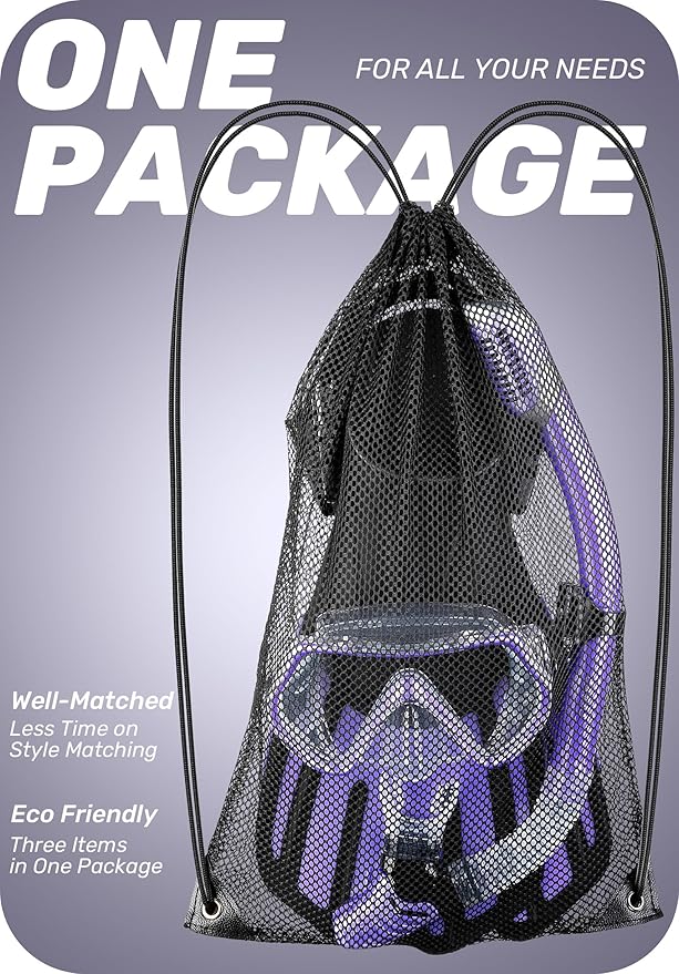 CAPAS Snorkel Mask Fins Set, Travel Size Snorkeling Gear for Adults with Adjustable Fins, Diving Mask and Dry Top Snorkel, Come with a Carrying Bag
