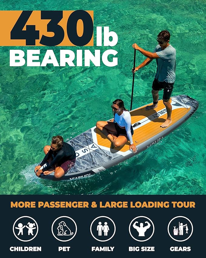 MOUSA 10‘8/11'×35" Extra Wide Inflatable Stand Up Paddle Board, Stable Paddleboard SUP for 2 People/Family, Anti-Slip Full EVA Deck, 3 Handles, 100L Backpack, All-Round Sup Board, Big Fin
