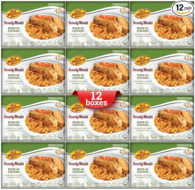 KJ Poultry Kosher Ready Meals - Bone In Chicken & Kugel, MRE Meat Meals Ready to Eat, Shabbos Food, Halal, (12 Pack) Prepared Entree Fully Cooked, Shelf Stable Microwave Dinner Travel Military Camping