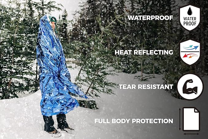 Emergency Mylar Thermal Blanket 4 Pack. Space Blankets for Survival Kits & Extreme Cold Weather - NASA Designed - Perfect for Camping Survival, Bug Out Bag, Hiking, Car Survival