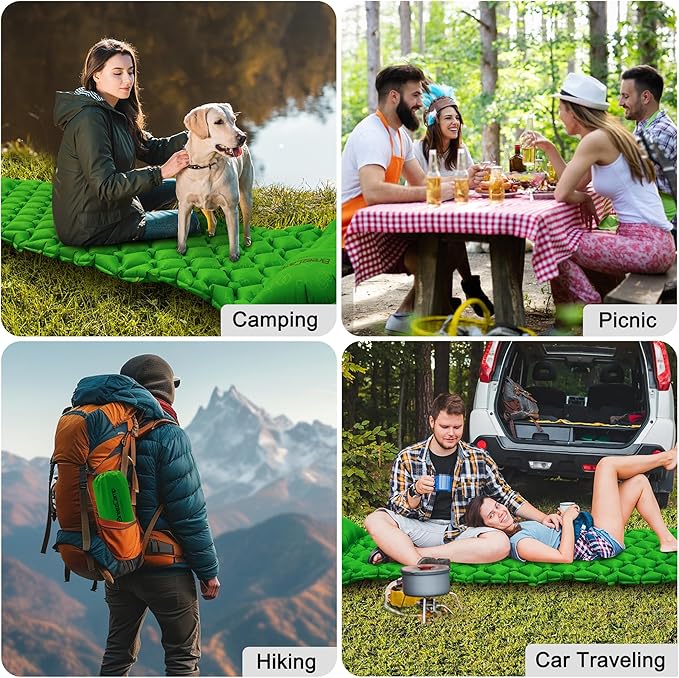 Camping Sleeping Pad, Ultralight Inflatable Mattress with Pillow Built-in Foot Pump for Outdoor Hiking Travel Tent Backpacking Trip Car, Compact Lightweight Camping Mat, Army Green