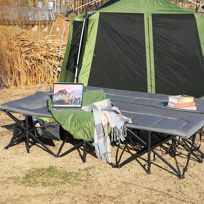 REDCAMP 2 Person Extra Wide Camping Cots for Adults 500lbs, 59" W Oversized Heavy Duty Sleeping Cots, XXXL Cots Portable for Indoor Office Outdoor, Grey