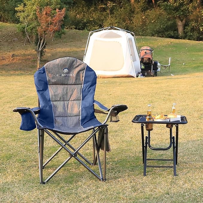 Folding Camping Chair:Oversized Portable Lawn Chairs for Adults,Outdoor Heavy Duty Padded Seats,Support 350 LBS,for Camp,Travel & Picnic