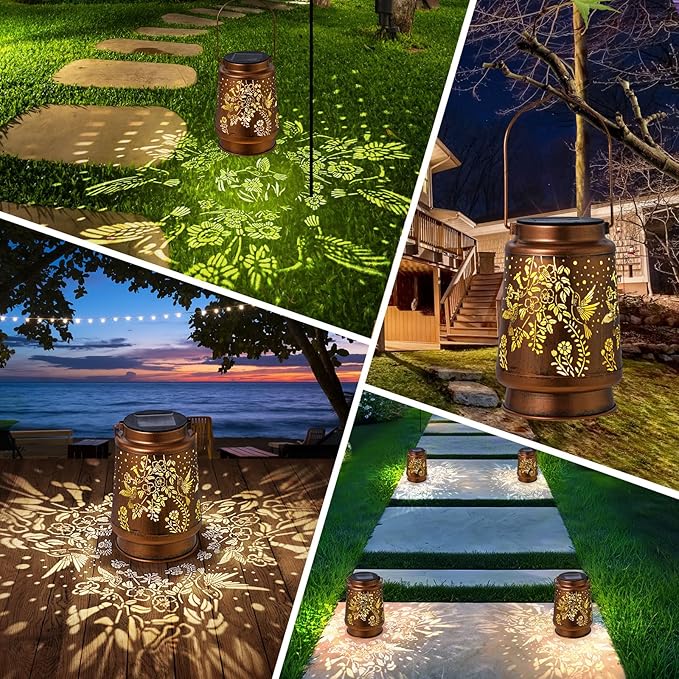 Solar Lanterns Outdoor Waterproof Hummingbird Garden Decorations Gifts for Women Gifts for Mom Grandma Birthday Gifts Hanging Solar Lanterns Outdoor for Patio Decoration, Deck, Lawn, Passageway