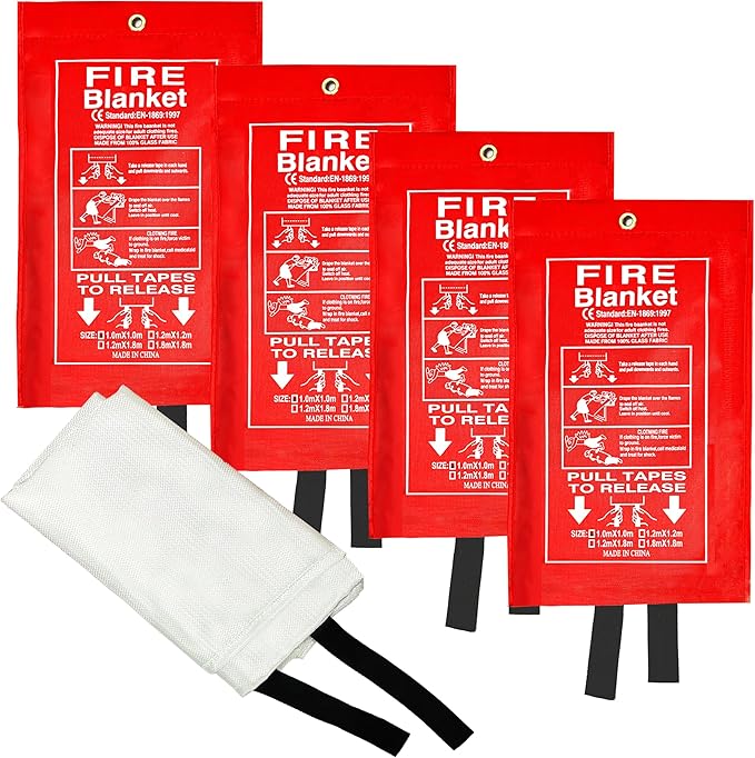 Crystal Lemon Fire Blanket 4-Pack - 39x39 Emergency Fire Extinguisher Blankets for Kitchen and Home Safety - Large, Durable Glass Fiber Fire Suppression Cloths