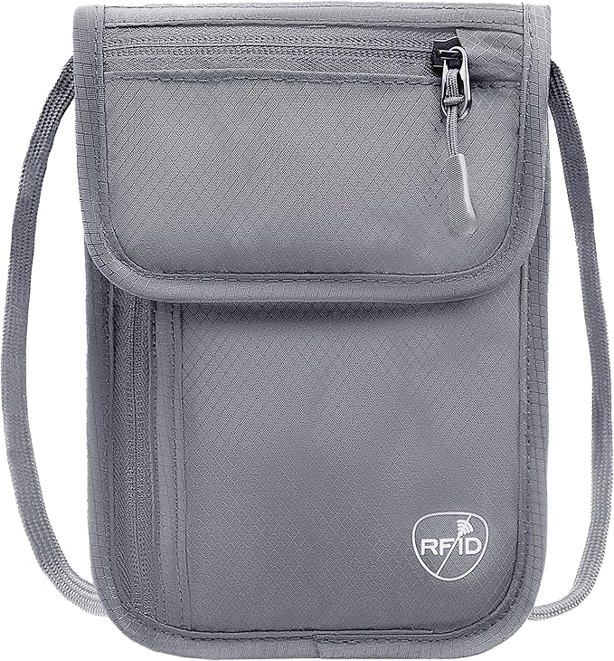 SUPACOOL Neck Wallet, RFID Blocking Passport Holder, Travel Pouch, Hidden Neck Pouch for Travel(Grey)