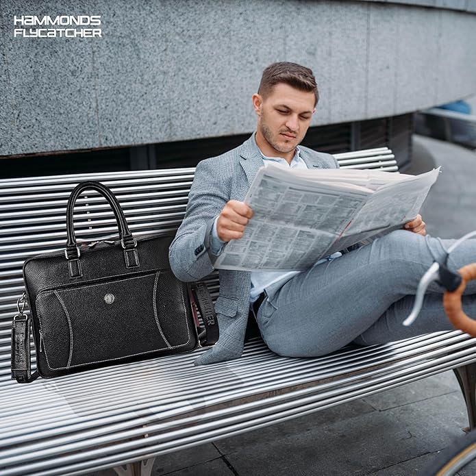 HAMMONDS FLYCATCHER Genuine Leather Laptop Bag for Men, Padded 15.6" Laptop Sleeve, Leather Messenger Bag for Men Briefcases