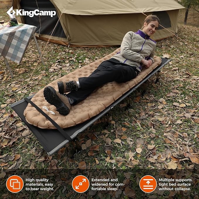 KingCamp Oversized XXL Camping Cot, Folding Portable Lightweight Ultralight Large Wide Heavy Duty 551lbs Sleeping Bed for Adult Backpacking Outdoor Travel Hiking Tent, Black