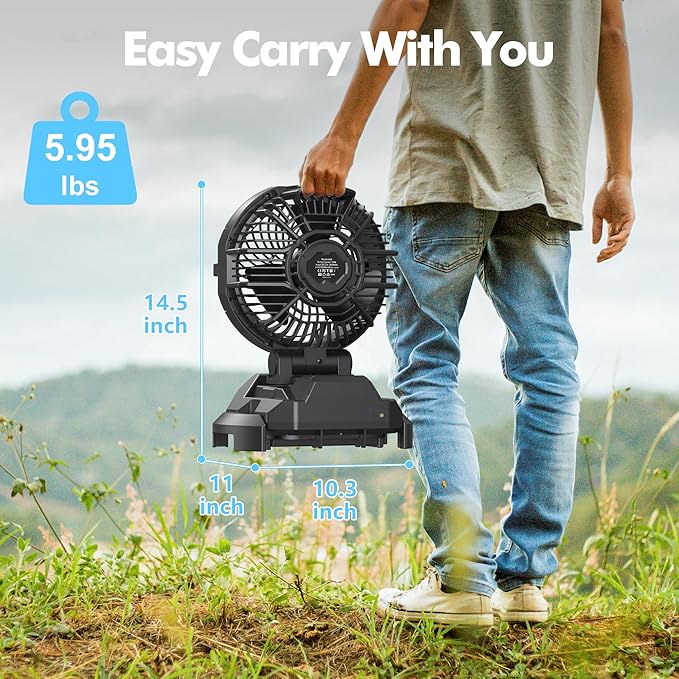 Portable Misting Fan, 4 Powerful Speed & 4 Spray Modes, 30000mAh Battery Powered, Remote Control, Auto Oscillation with Adjustable Base fit for 10-13 inch Bucket for Outdoor Camping Beach Travel