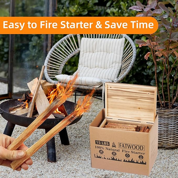 15 lbs Fatwood Fire Starter Sticks, 100% Natural Kindling Firewood Firestarter for Stoves, Pine Wood for Fireplaces, Campfires, Bonfires, Grill