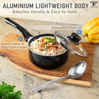 Moss & Stone 6 Pcs Black Nonstick Cookware Set, Pots And Pans Set Non stick With Glass Lid, Induction Cookware, Stay-Cool Handle PTFE/PFOA Kitchen Pots 6-Piece with Frying Pans & Saucepan