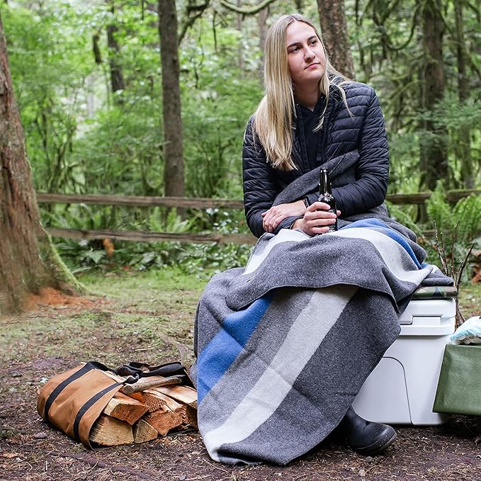 Arcturus Rainier Wool Blanket - 4.5lbs Warm, Heavy, Washable, Large | Great for Camping, Outdoors, Survival & Emergency Kits (White Blue Gray)