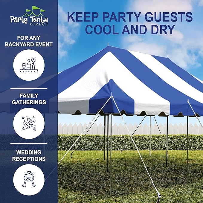 Party Tents Direct 20'x30' Weekender Canopy Pole Tent - Easy Up Canopy Tent with 120 Person Capacity - Outdoor Canopies for Parties, Weddings, & Events (Blue/White Top)