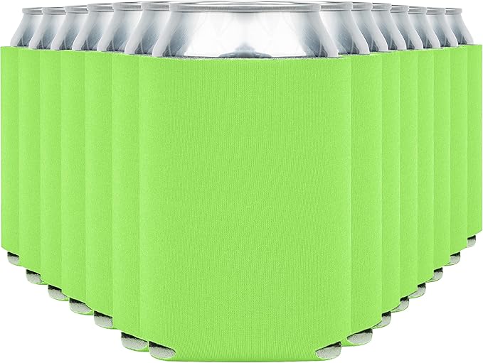 Blank Beer Can Coolers Sleeves (14-Pack) Soft Insulated Beer Can Cooler Sleeves - HTV Friendly Plain Can Sleeves for Beer Cans & Bottles - Blanks for Vinyl Projects Wedding Favors & Gifts (Lime Green)